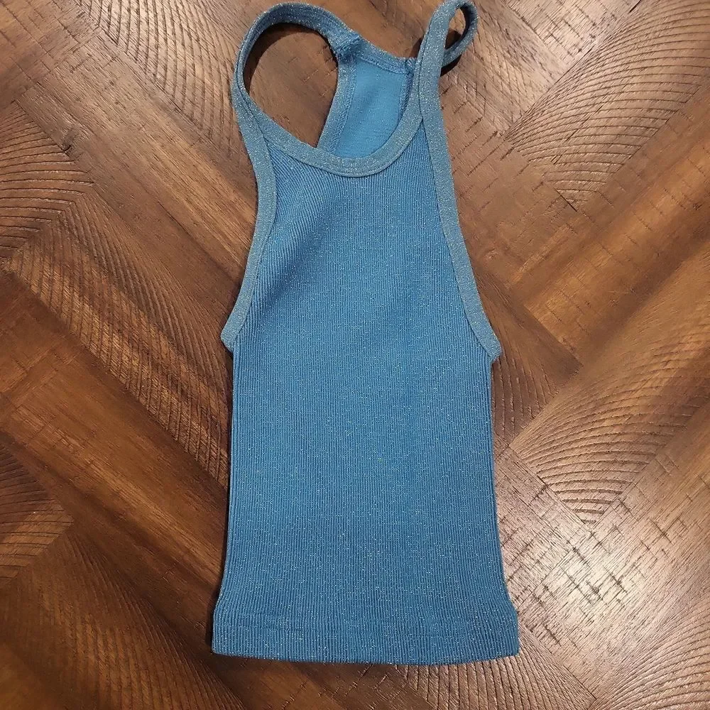 Free People Happiness Runs Tank in Lurex Blue XS/S